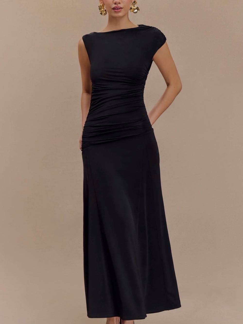 Meshki Black Ruched Maxi Dress